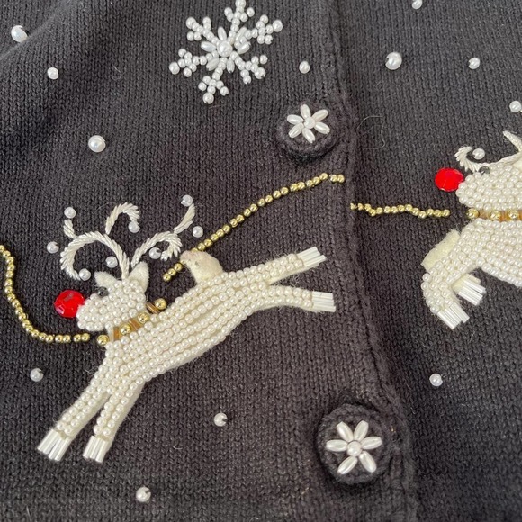 Michael Simon Cardigan Christmas Sweater Art Santa Claus Beaded Reindeer Large - Picture 14 of 16